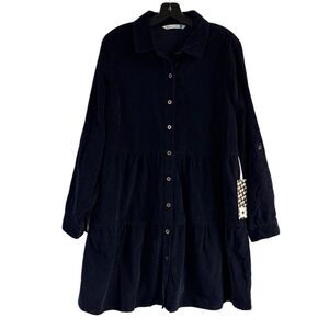 NWT Given Kale Blue Corduroy Tiered Ruffled Dress with Pockets Size L